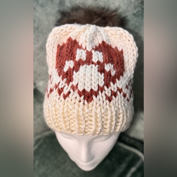 Handmade Hand Crafted Knit Better Together Hat Cream and Rust Adult sized - Picture 2 of 3